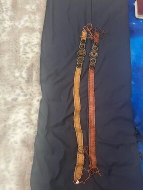 Boho Beaded Leather Waist Belt - Tan & Rust